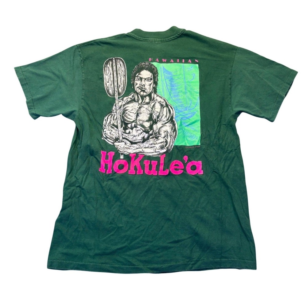 Vintage Hanes Beefy-T Hawaiian Soul Hokulea Graphic T-Shirt Green Mens Large USA